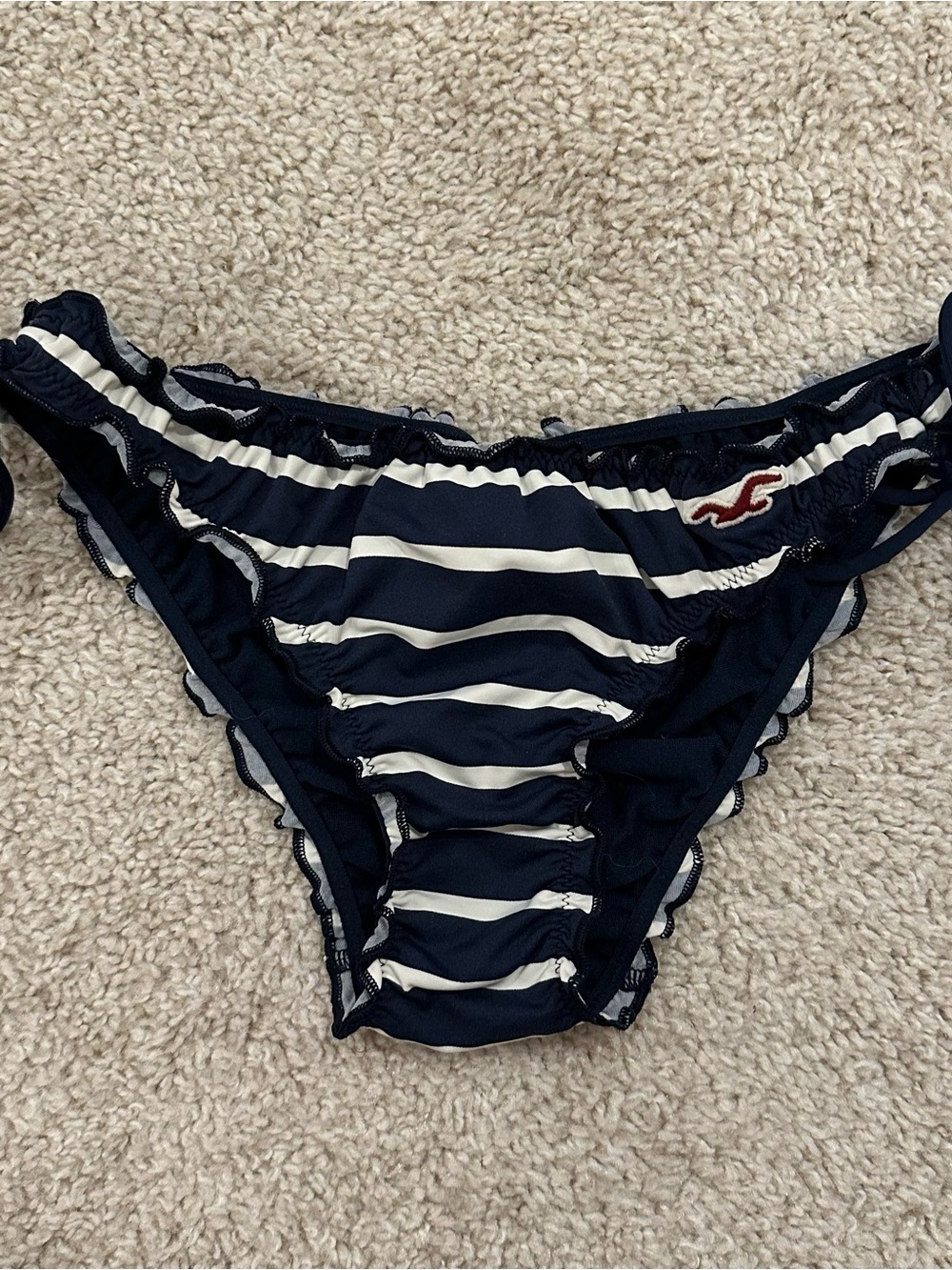 Hollister Navy & White Striped Ruffle Bikini Bottoms
